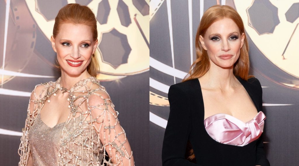 jessica-chastain-goes-for-back-to-back-glamour-in-custom-armani-and-balmain-at-marrakech-international-film festival