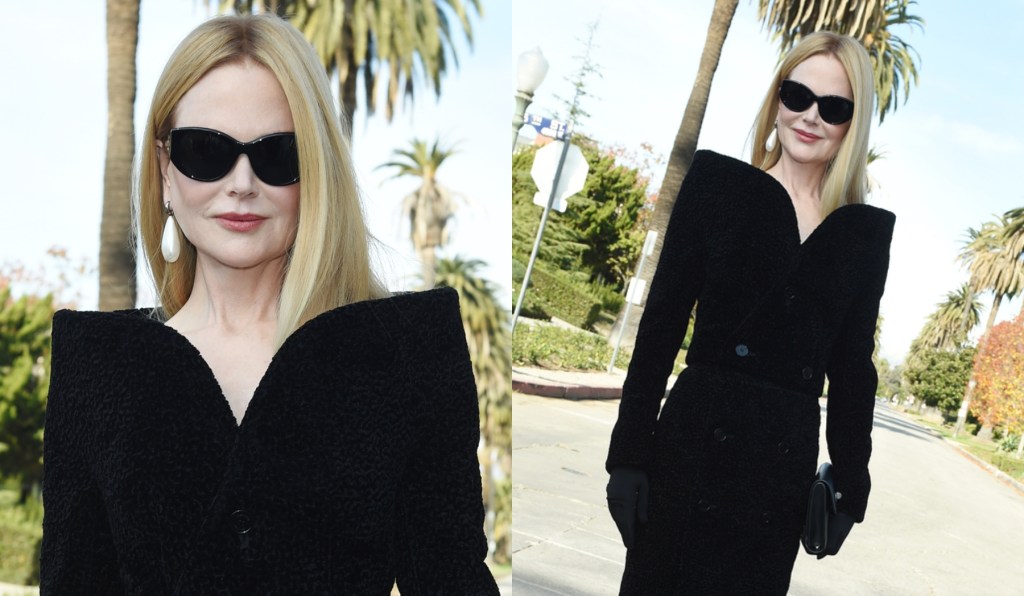 nicole-kidman-opts-for-dark-glamour-in-velveteen-coat-dress-at-balenciaga’s-fall-2024-show-in-los angeles