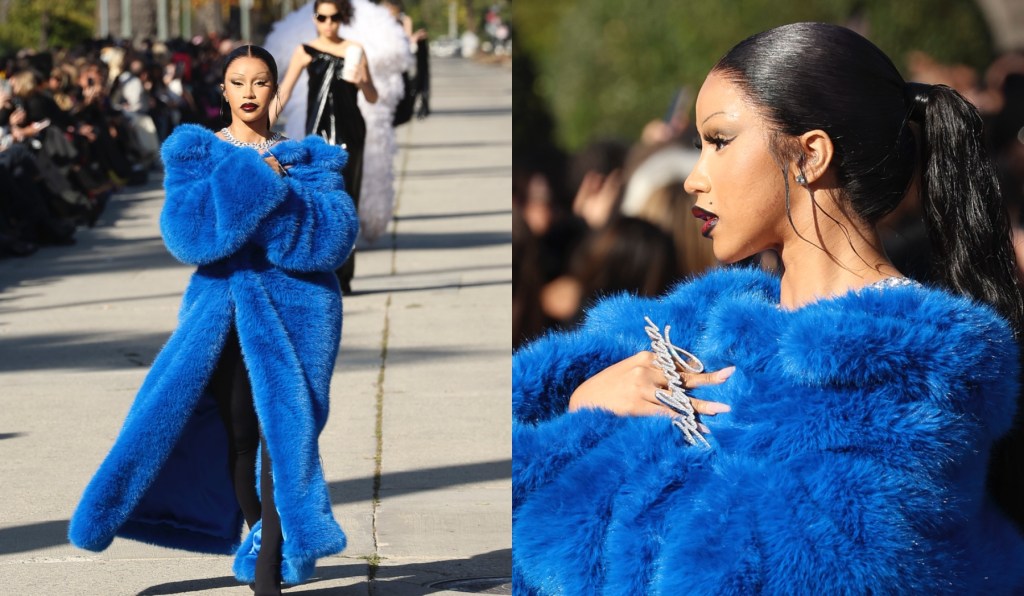 cardi-b-walks-the-runway-in-dramatic-blue-faux-fur-coat-at-the-balenciaga-los-angeles-fashion show