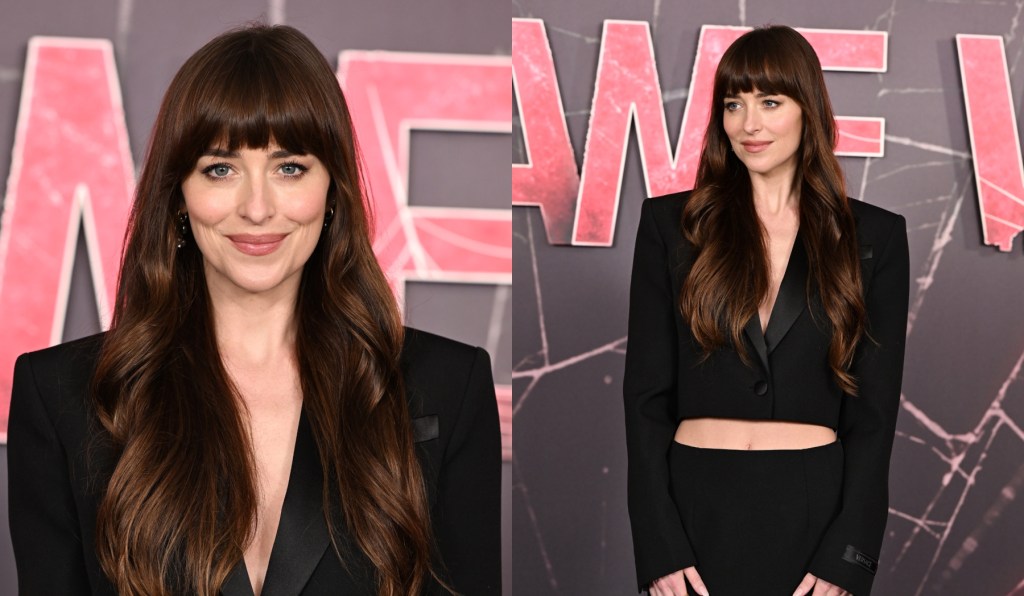 dakota-johnson-suits-up-in-cropped-versace-blazer-for-‘madame-web’-london-photo call