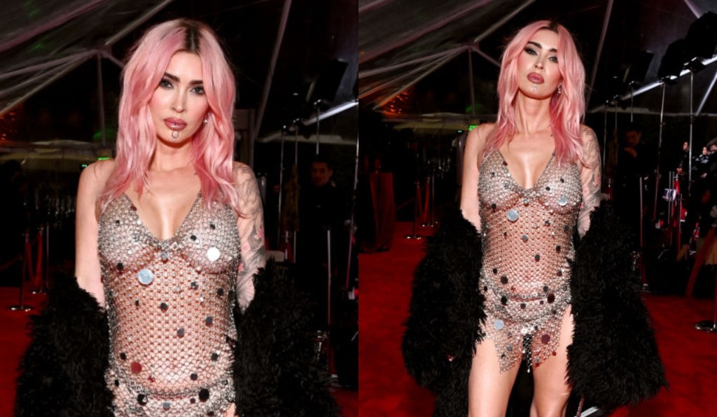 megan-fox-debuts-pink-hair-in-chain-mail-minidress-at-jam-for-janie-grammys-2024-viewing party