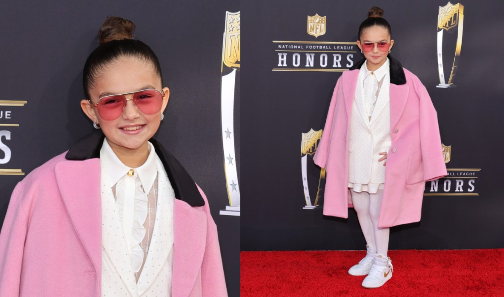 taylen-biggs-pops-in-barbiecore-pink-monnalisa-coat-for-2024-nfl-honors-red carpet