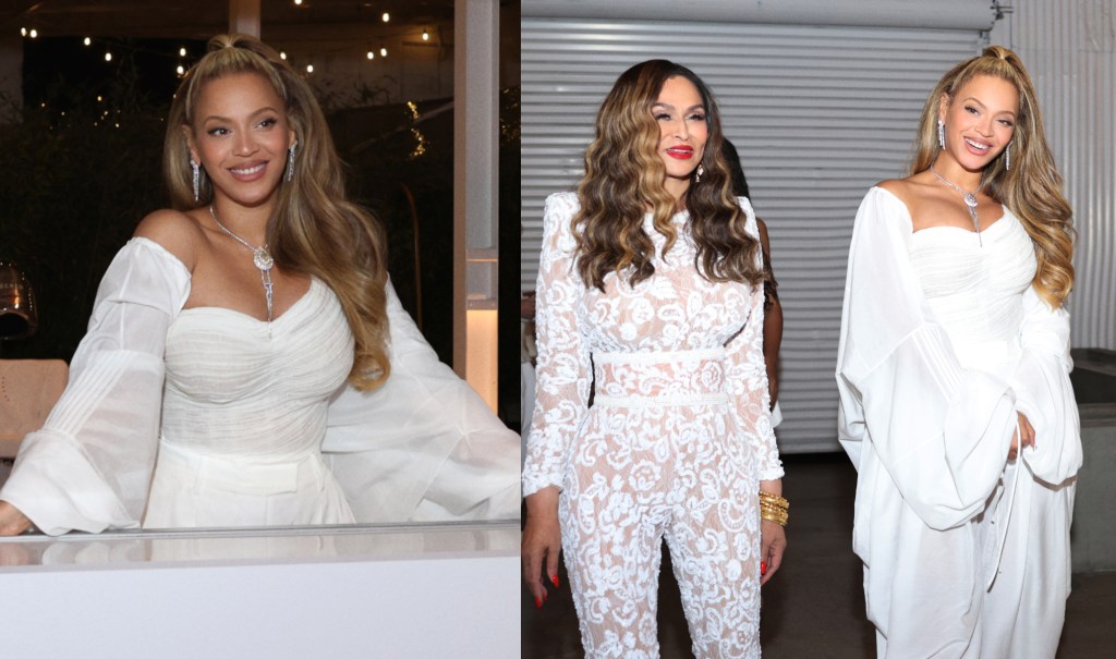 beyonce-embraces-white-hot-dressing-in-prabal-gurung-for-cecred-launch-party-with-tina-knowles-in-nadine-merabi-lace jumpsuit