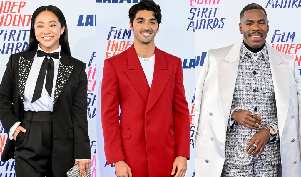 statement-suiting-is-trending-on-independent-spirit-awards-2024-red-carpet:-taylor-zakhar-perez-goes-red-in-alexander-mcqueen,-colman-domingo-in-versace-and more