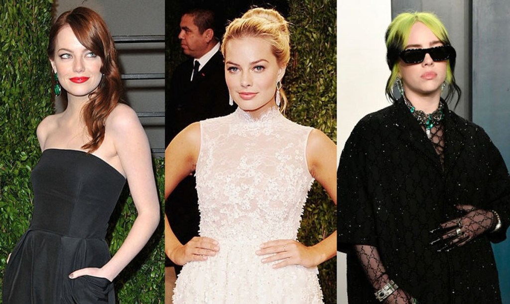 what-the-2024-nominees-wore-to-their-first-vanity-fair-oscars-party:-emma-stone-goes-strapless,-billie-eilish-suits-up-in-gucci-logomania and more