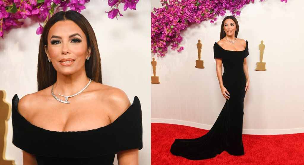 eva-longoria-dons-sharp-shoulders-in-tamara-ralph-dress-for-oscars-2024-red carpet