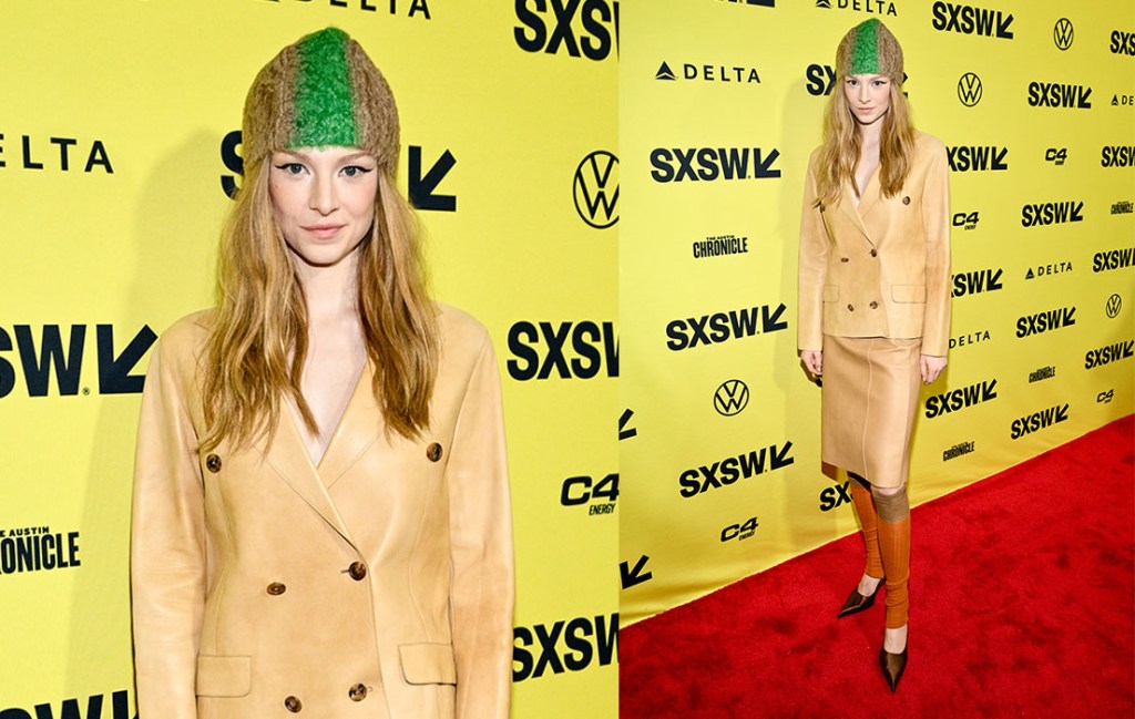 hunter-schafer-channels-retro-inspiration-in-prada-skirt-suit-and-legwarmers-at-sxsw-2024-for-‘cuckoo’-premiere