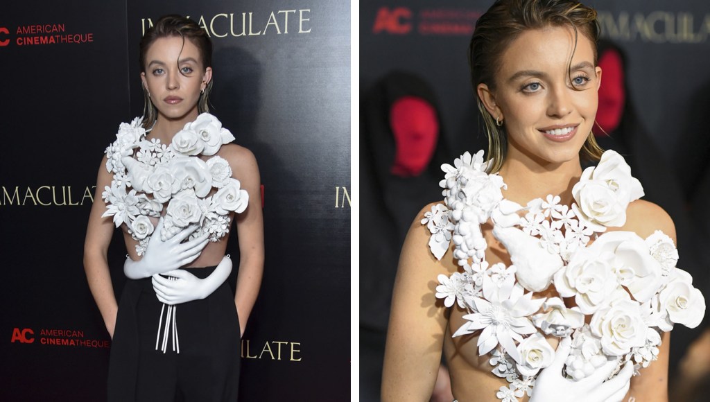 sydney-sweeney-brings-‘timeless-elegance’-to-the-red-carpet-in-3d-balmain-top-with-sculptural-roses-at-‘immaculate’-premiere