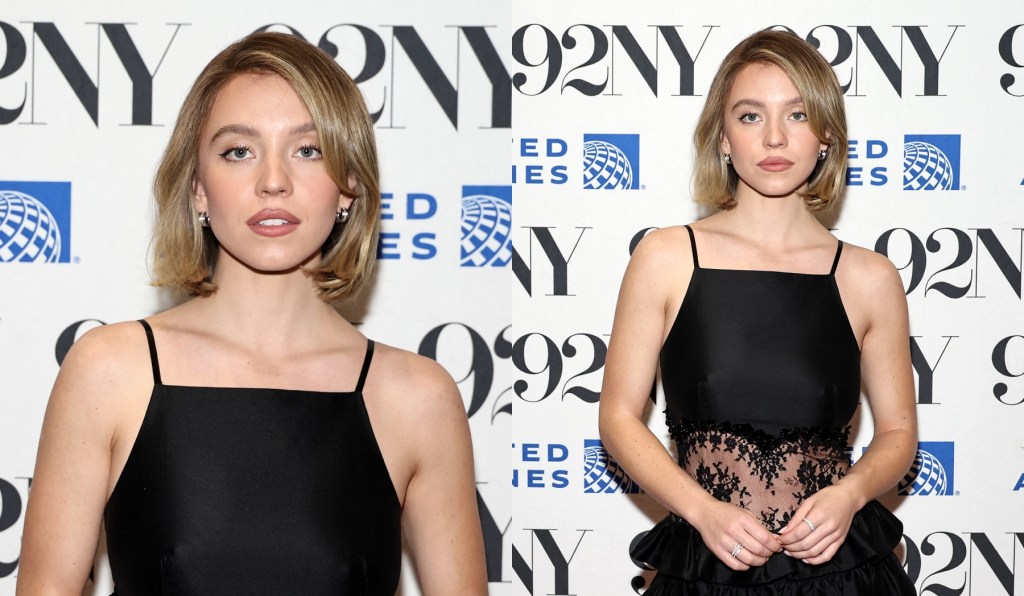 sydney-sweeney-embraces-lace-in-shushu/tong-little-black-dress-with-sheer-details-at-92ny-for-‘immaculate’-press tour