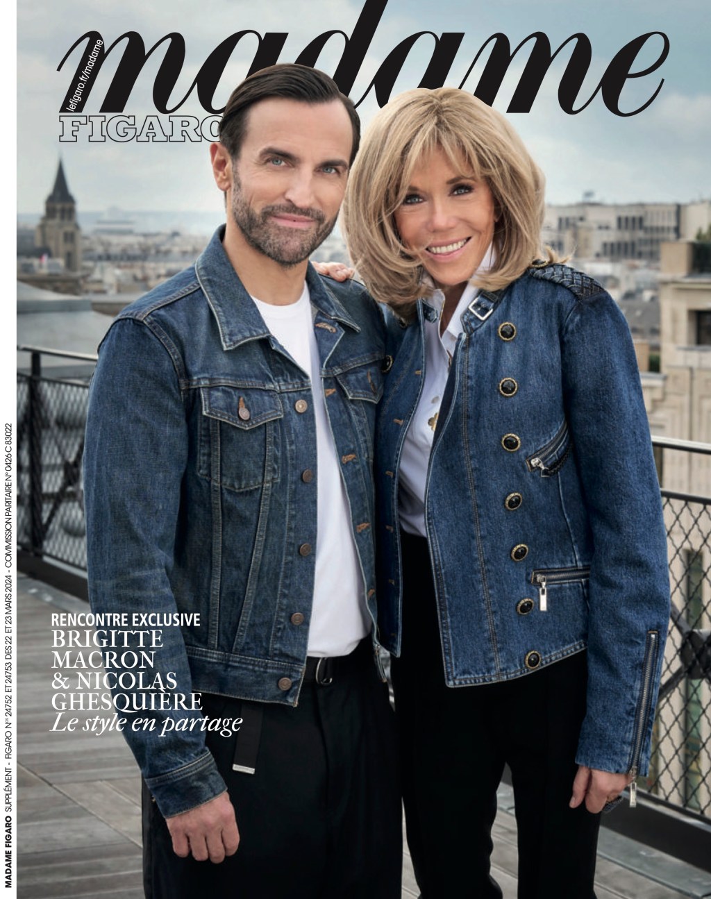 brigitte-macron-and-nicolas-ghesquiere-do-double-denim-on-madame-figaro cover