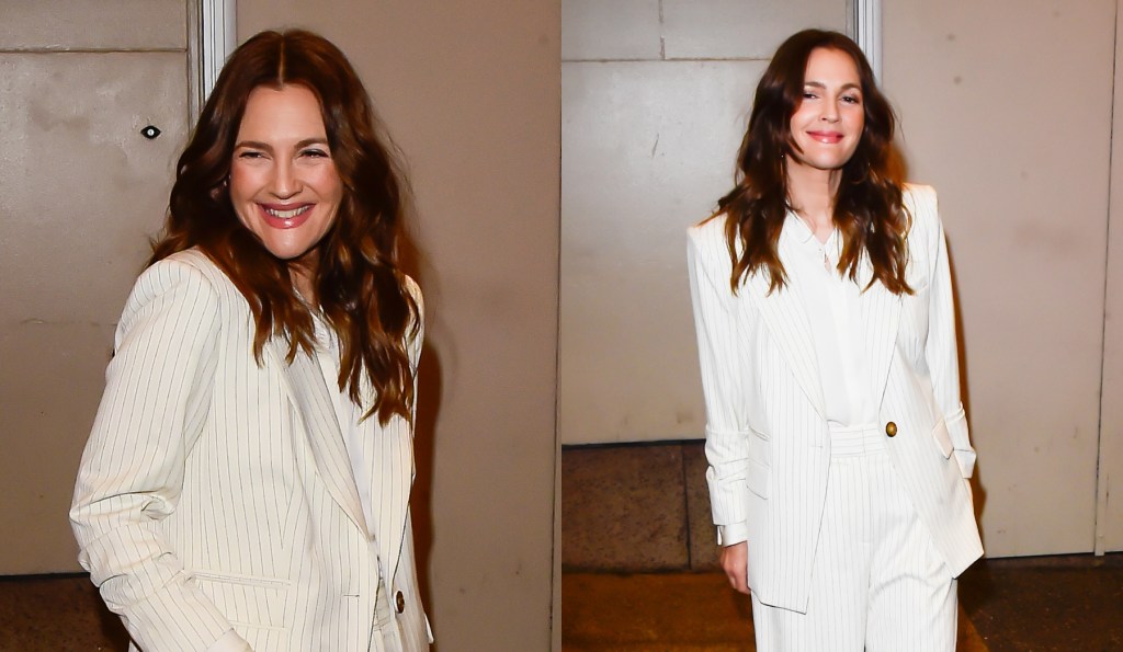 drew-barrymore-means-business-in-pin-striped-veronica-beard-suit-while-visiting-‘cbs mornings’