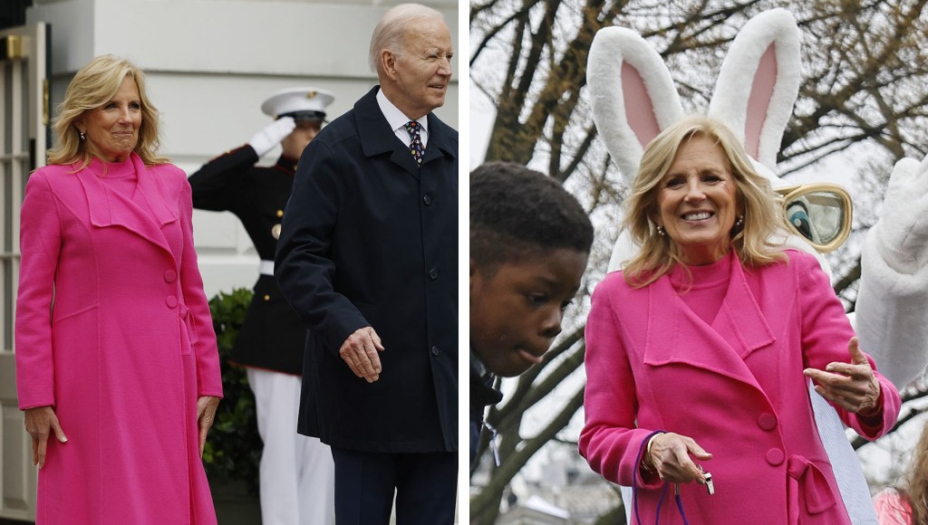 jill-biden-rewears-shock-pink-coat-and-dress-combo-at-white-house-easter-egg-roll,-refreshes-the-look-with-a-seasonal twist