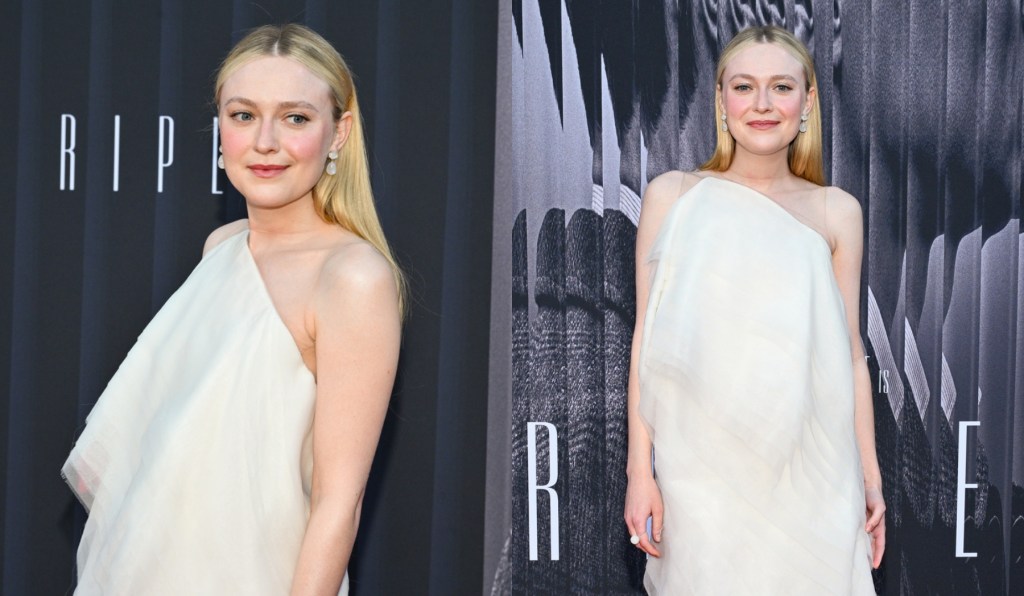 dakota-fanning-makes-an-ethereal-arrival-in-asymmetrical-fendi-couture-dress-for-netflix’s-‘ripley’-red-carpet premiere