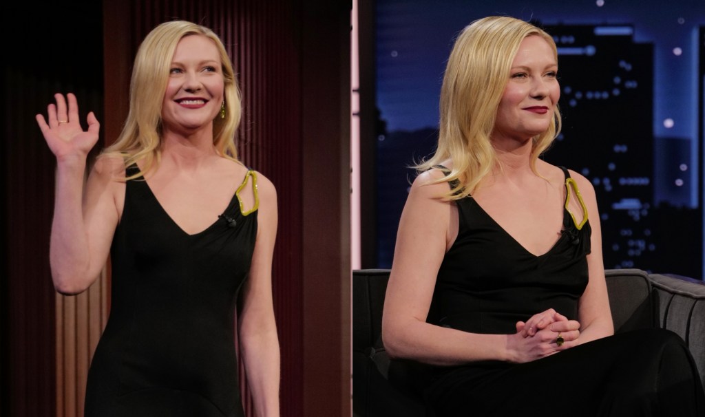 kirsten-dunst-goes-art-deco-with-embellished-lanvin-dress-for-‘jimmy-kimmel-live,’-talks-‘civil-war’ movie