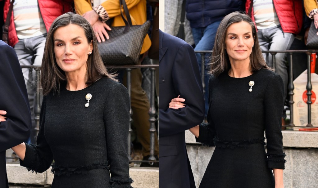 queen-letizia-of-spain-embraces-subdued-elegance-in-black-dress-and-coordinated-massimo-dutti-heels-for-tribute service