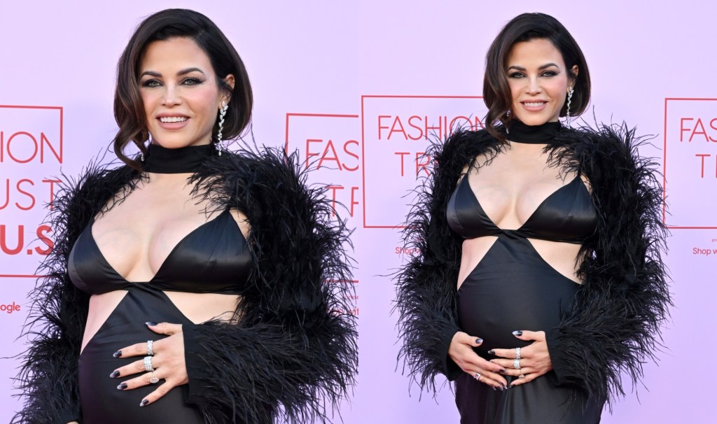 pregnant-jenna-dewan-does-statement-maternity-dressing-with-cult-gaia-bralette-like-feathered-maxidress-for-fashion-trust-us. awards