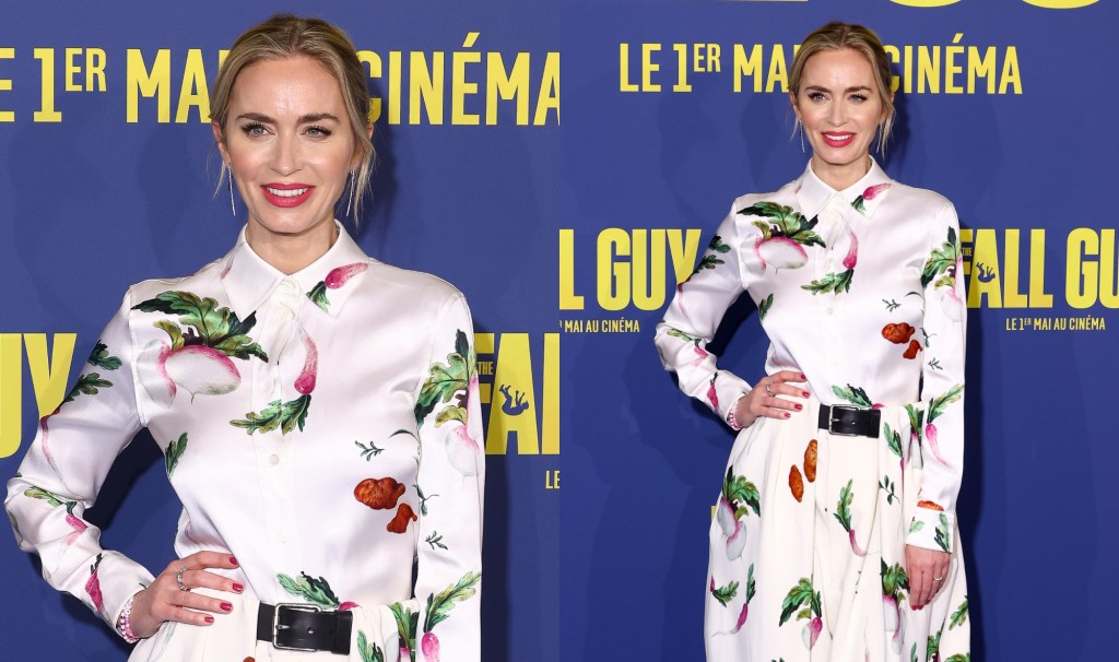 emily-blunt-embraces-quirky-turnip-prints-in-silk-loewe-jumpsuit-for-‘the-fall-guy’-premiere-red carpet