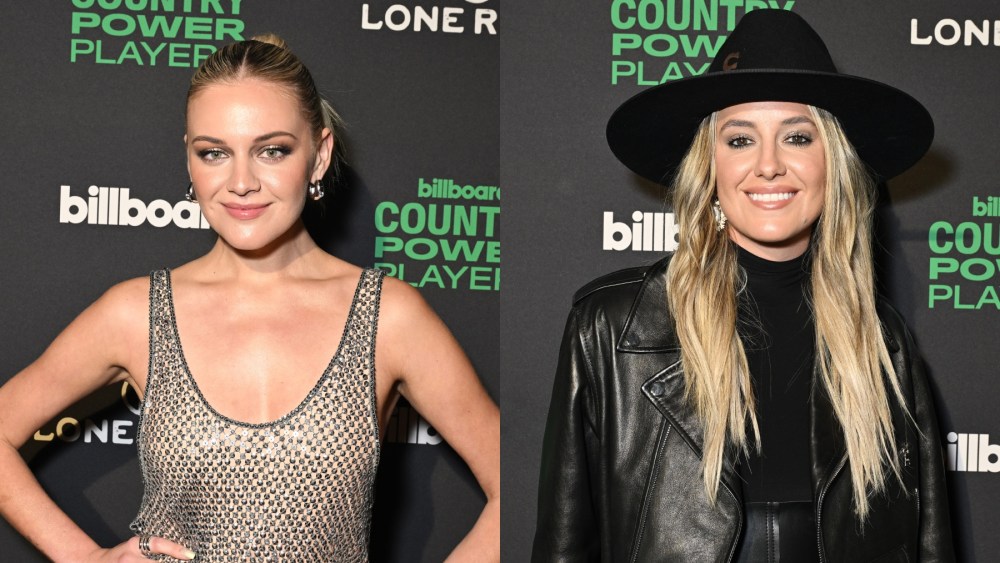 lainey-wilson-puts-edgy-spin-on-cowboy-core-in-biker-jacket-and-kelsea-ballerini-shimmers-in-fishnet-dress-at-billboard’s-country-power players