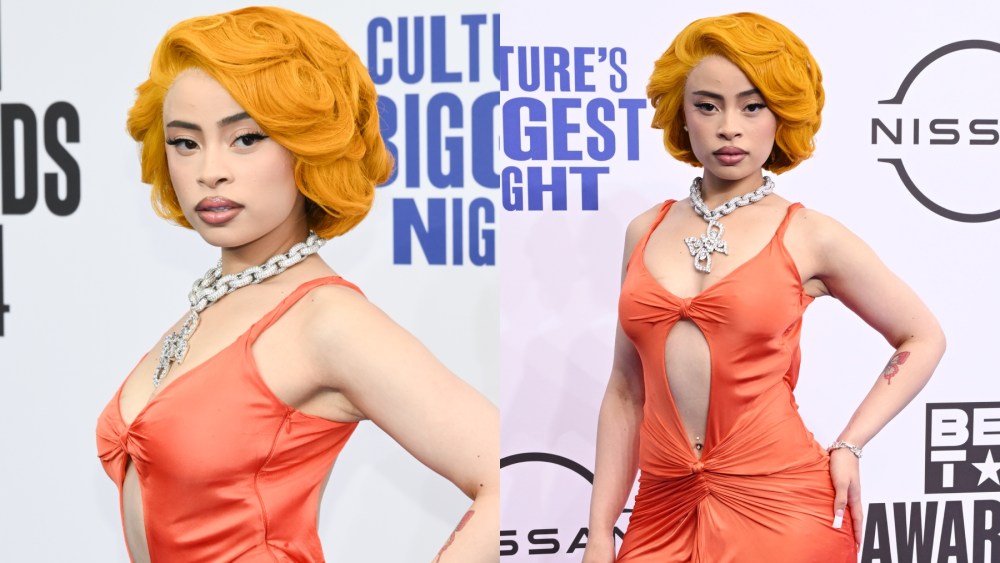 ice-spice-embraces-cutouts-in-orange-archival-versace-dress-on-the-bet-awards-2024-red carpet