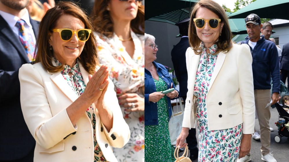 kate-middleton’s-mother-carole-wears-her-go-to-brand-me+em’s-blazer-with-‘instant-bestseller’-cefinn-dress-for-wimbledon-2024-day four