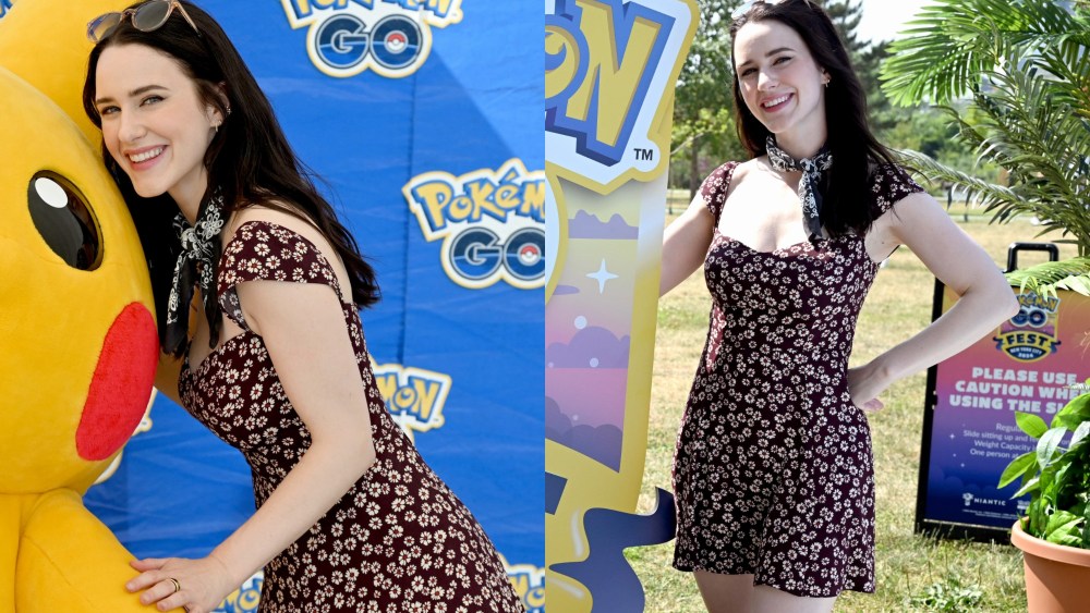 rachel-brosnahan-brings-flower-power-to-pokemon-go-fest-in-playful-reformation-minidress-with-cascading-floral print