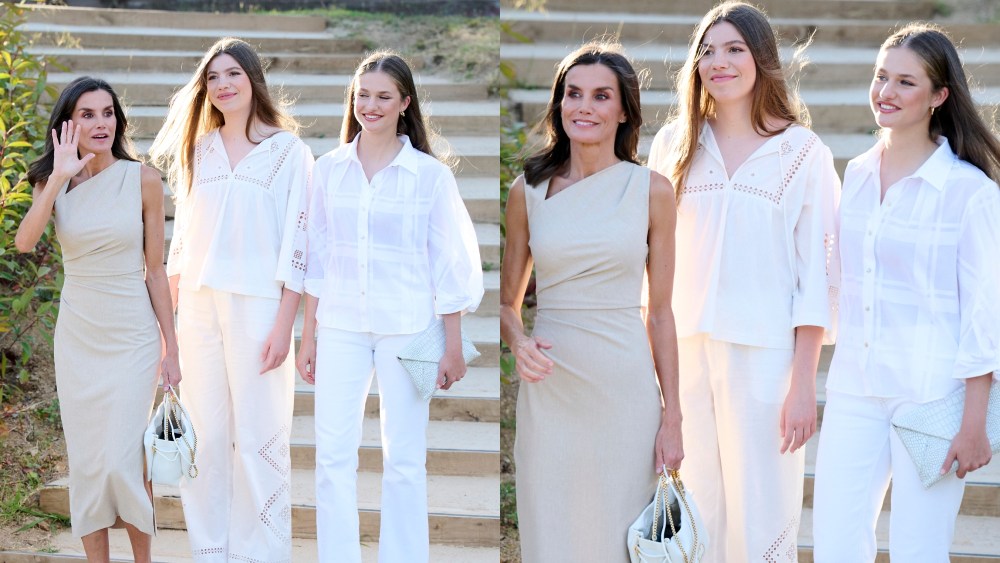 queen-letizia-of-spain-coordinates-in-mango-dress-with-daughters-princess-leonor-and-princess-sofia-for-girona-awards-in barcelona