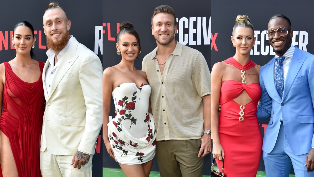 george-kittle’s-wife-claire-goes-fiery-in-red-wetlook-dress-by-di-petsa,-kristin-juszczyk-blooms-in-magda-butrym-florals-and-more-looks-from-netflix’s-‘receiver’-premiere