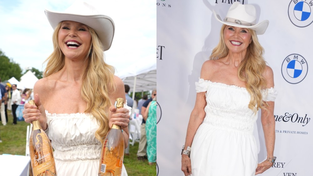 christie-brinkley-embraces-western-flairs-in-white-off-the-shoulder-dress-and-cowboy-hat-at-polo hamptons 2024