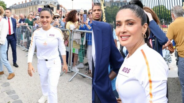 Relay Tracksuit Salma Hayek Gets Fired Up for Paris Olympics Torch Relay in Tracksuit ...