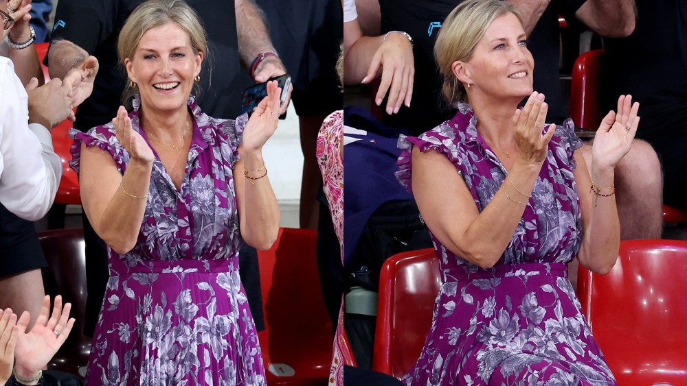 sophie,-duchess-of-edinburgh-pops-in-purple-erdem-floral-dress-while-celebrating-great-britain’s-women’s-team-sprint-gold-medal-at-the-2024-paris olympics