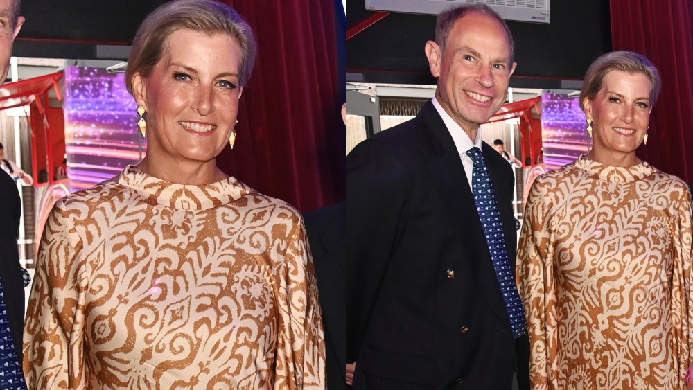 sophie,-duchess-of-edinburgh-embraces-drama-in-butterfly-sleeve-maxidress-with-bold-prints-for-theater-performance-alongside-prince edward