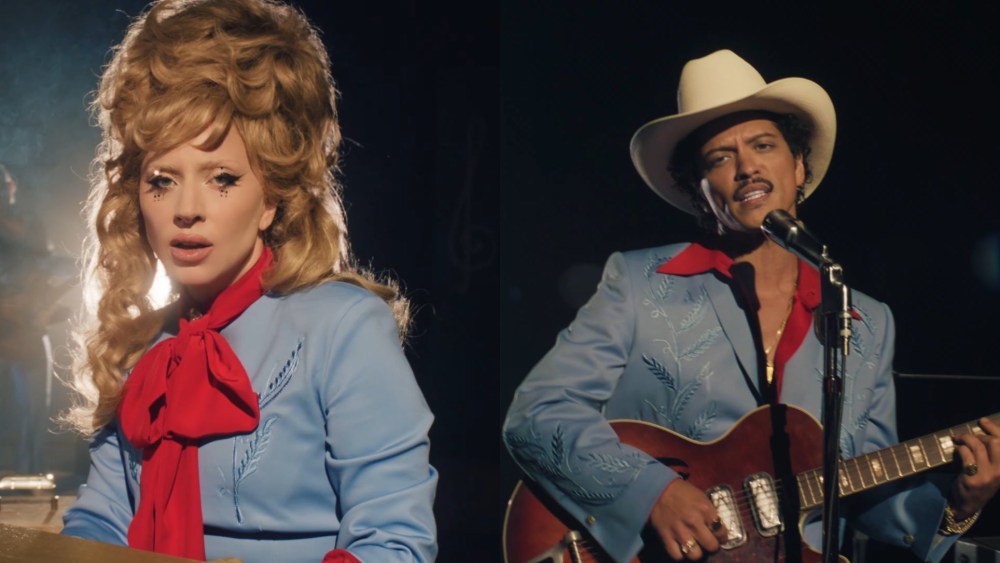 lady-gaga-channels-retro-western-style-in-dolly-parton-inspired-wig-and-blue-minidress-for-‘die-with-a-smile’-music-video-featuring-bruno mars