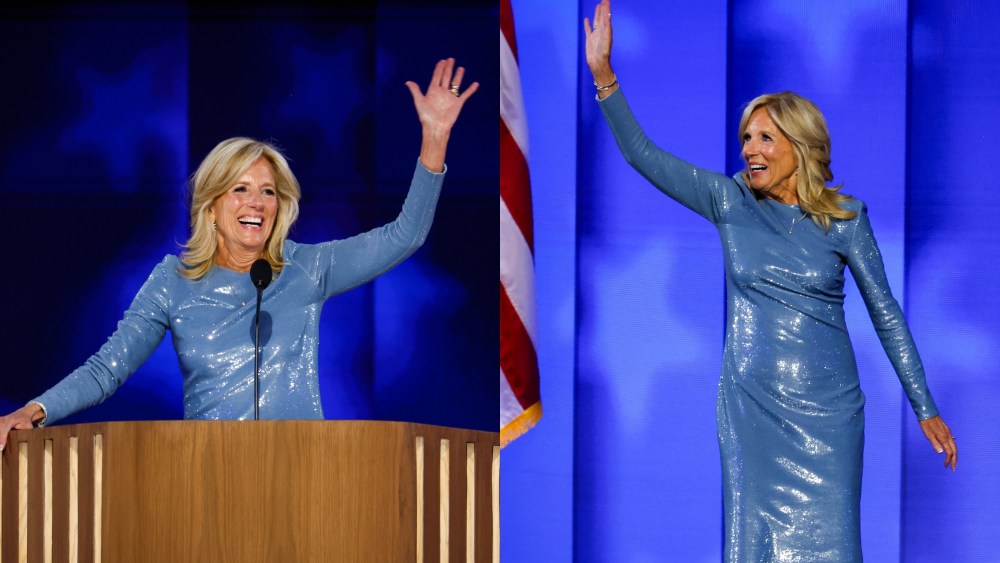 jill-biden-shimmers-in-custom-ralph-lauren-dress-at-democratic-national-convention-2024,-dedicates-speech-to-president-joe biden