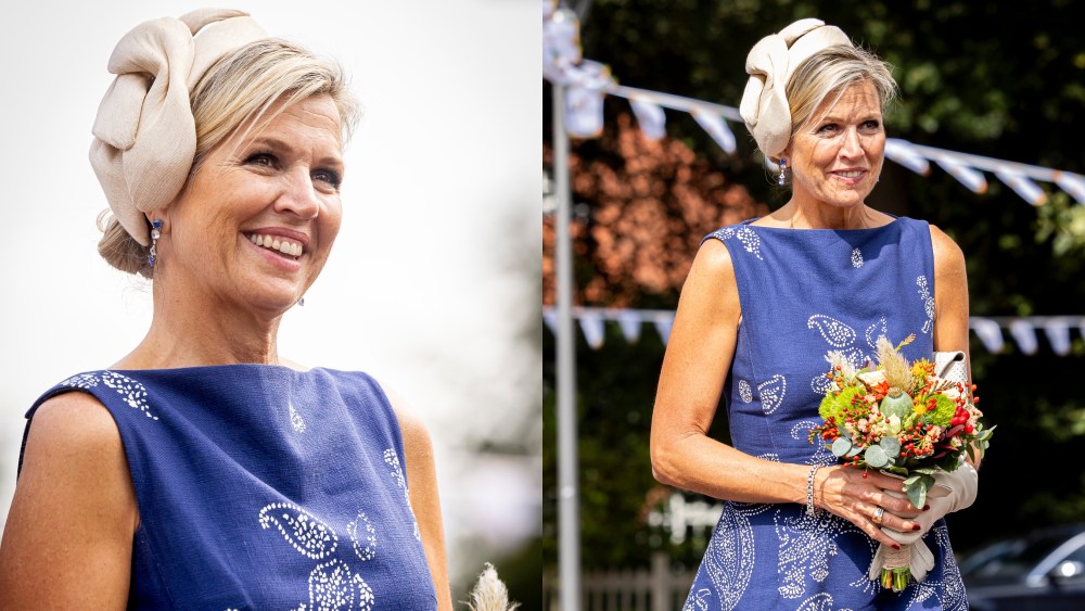 queen-maxima-of-the-netherlands-brings-radiant-royal-blues-with-whimsical-prints-in-natan-dress-to-cultural-center opening