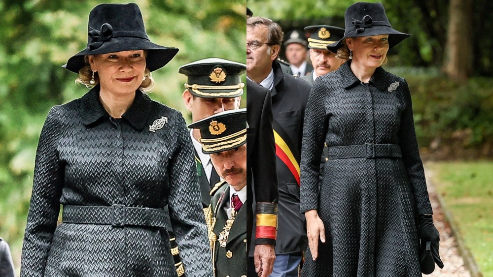 queen-mathilde-of-belgium-favors-subdued-elegance-in-carolina-herrera-coatdress-for-the-liberation-of-liege-commemoration ceremony