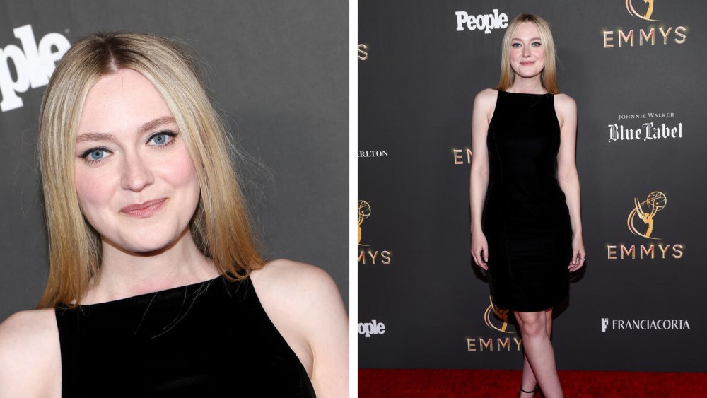 dakota-fanning-favors-’90s-inspired-minimalism-in-giorgio-armani-little-black-dress-for-emmy-nominee celebration