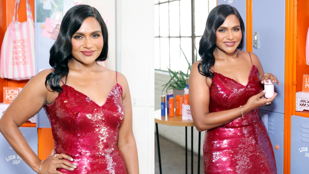 mindy-kaling-puts-a-sparkling-twist-on-the-red-trend-in-monique-lhuillier-minidress-for-lion-pose-launch event