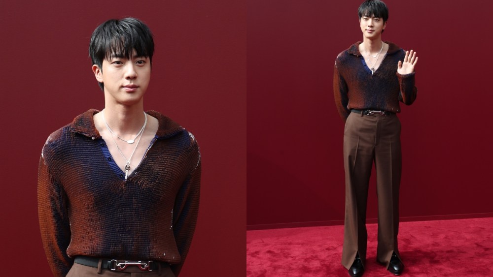 jin-of-bts-is-hot-for-horsebits-and-a-plunging-neckline-on-gucci’s-front-row-for-spring-2025-milan-fashion-week show