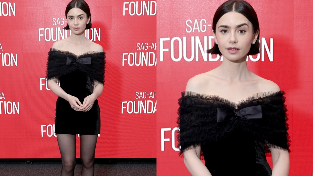 lily-collins-favors-another-spin-on-the-little-black-dress-in-an-off-the-shoulder-alessandra-rich-look-for-‘emily-in-paris’-event-with costars