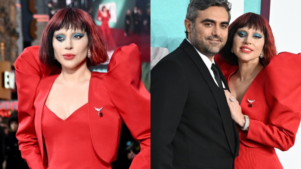 lady-gaga-channels-harley-quinn-in-celine-gown-with-dramatic-shoulders-at-‘joker:-folie-a-deux’-london premiere