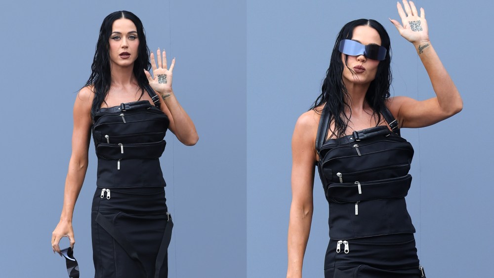 katy-perry-zips-into-balenciaga’s-baggage-like-dress-with-qr-code-body-art-for-paris-fashion-week-spring-2025 show