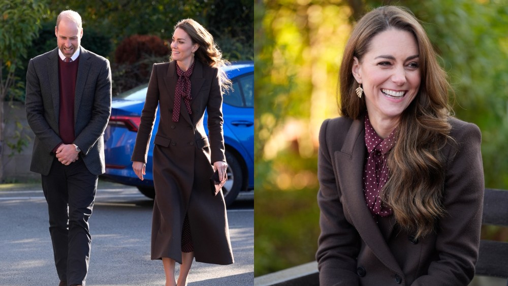 kate-middleton-returns-to-public-engagements-in-high-low-look-with-alexander-mcqueen-coat-and-whistles-polka-dot-midi dress