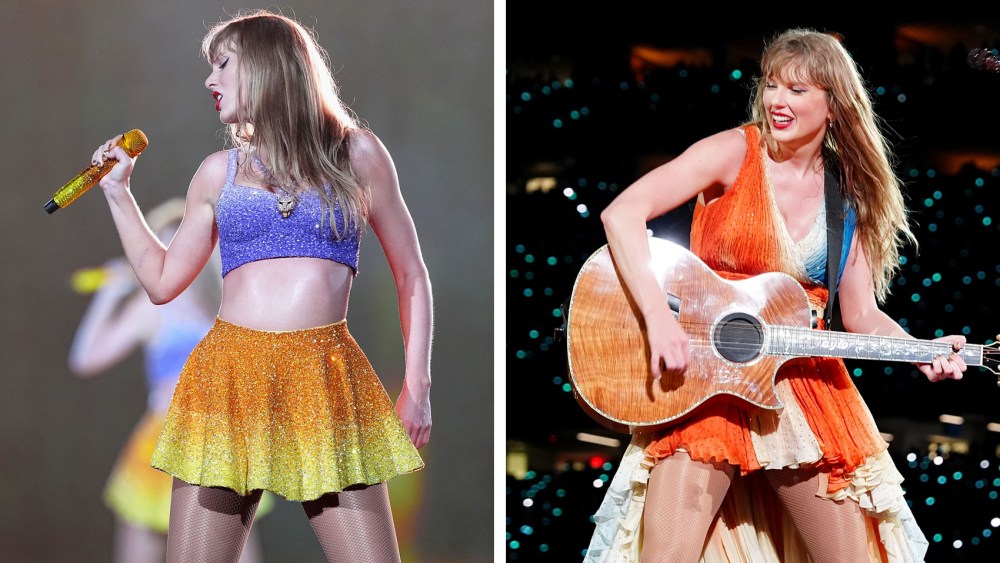 taylor-swift-debuts-latest-roberto-cavalli-‘tide-pod’-dress-and-mardi-gras-tribute-outfit-for-new-orleans-eras-tour concert