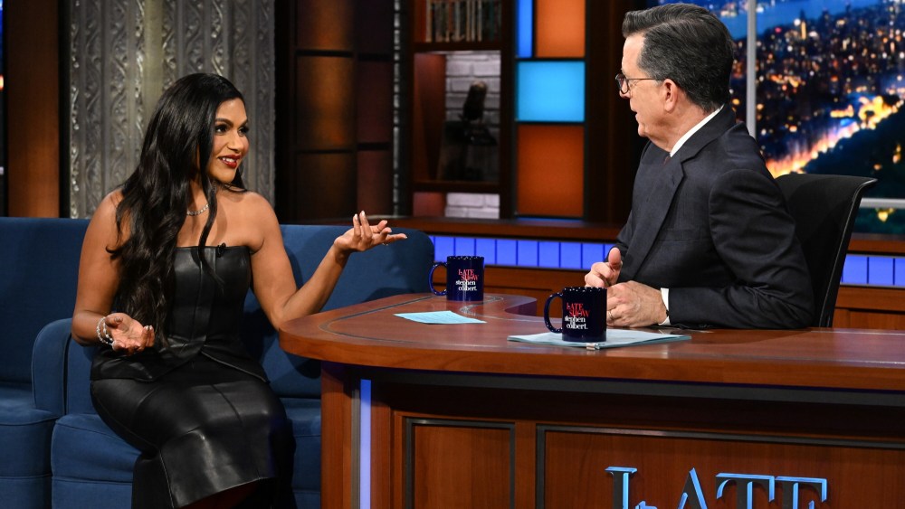 mindy-kaling-goes-edgy-in-alc.-leather-look-for-‘stephen-colbert’-appearance,-talks-masterclass-and more