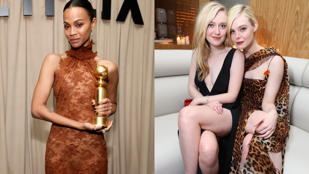 zoe-saldana-goes-sheer-in-lace-dress,-elle-fanning-favors-animal-print-and-more-golden-globes-2025-after-party looks