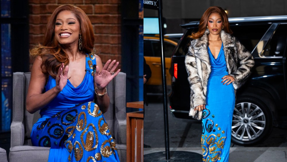 keke-palmer-continues-vintage-style-streak-in-ocean-blue-john-galliano-dress-on-‘seth-meyers,’-talks-‘one-of-them days’