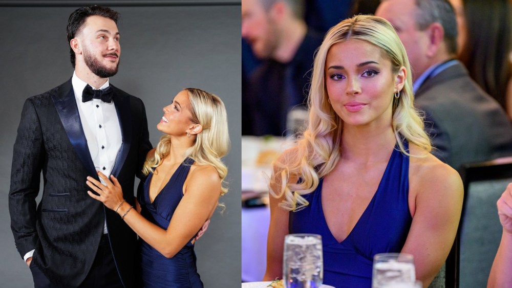 livvy-dunne-coordinates-plunging-blue-halter-dress-with-paul-skenes’-navy-lapels-for-rookie-of-the-year-honor-at-bbwaa-awards-dinner 2025