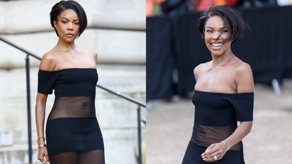 gabrielle-union-debuts-bob-haircut-in-sheer-strapless-schiaparelli-body-con-dress-for-haute-couture-spring-2025-fashion show