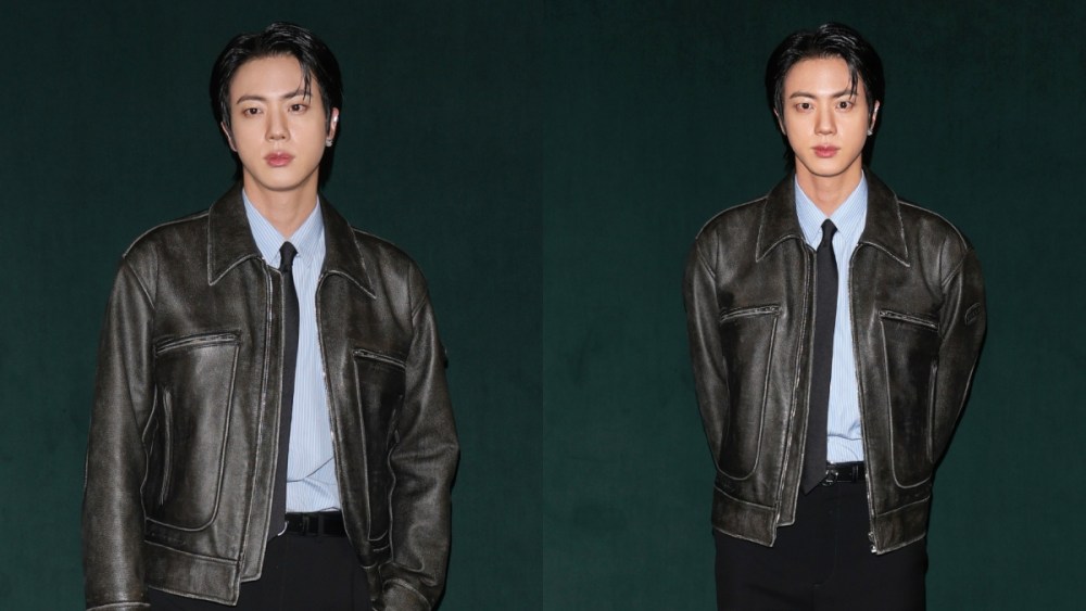 jin-of-bts-puts-edgy-spin-on-workwear-in-aviator-jacket-and-tie-at-gucci’s-fall-2025-london-fashion show