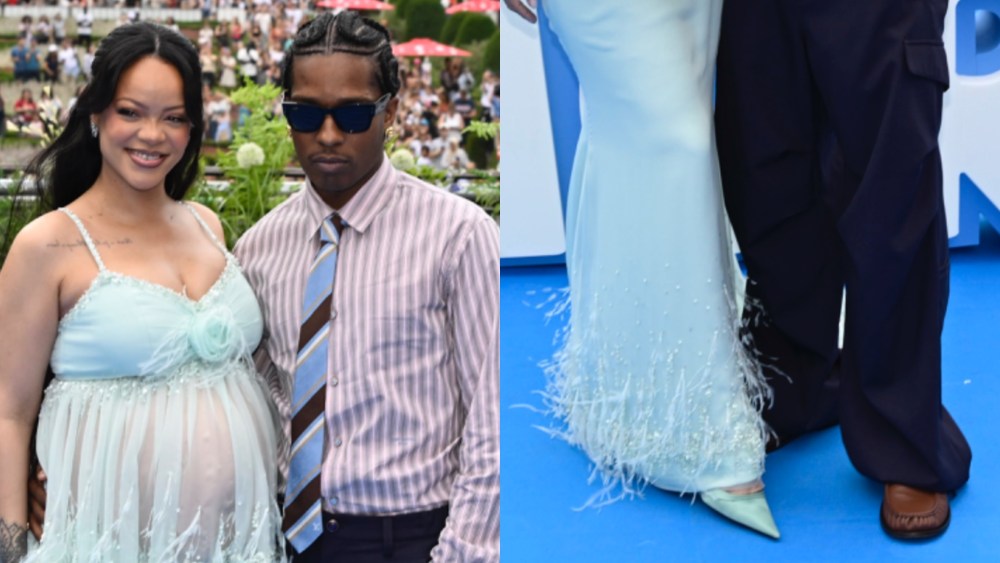 pregnant-rihanna-goes-monochrome-in-custom-chanel-dress-and-blue-pumps-at-‘smurfs’-premiere
